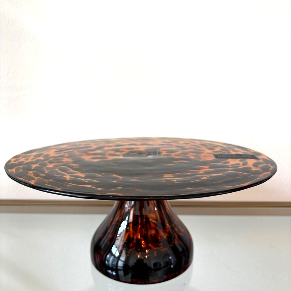 Rachel Zoe Tortoise Glass Footed Cake Stand 10in NEW